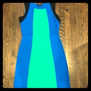 Blue and green jersey dress